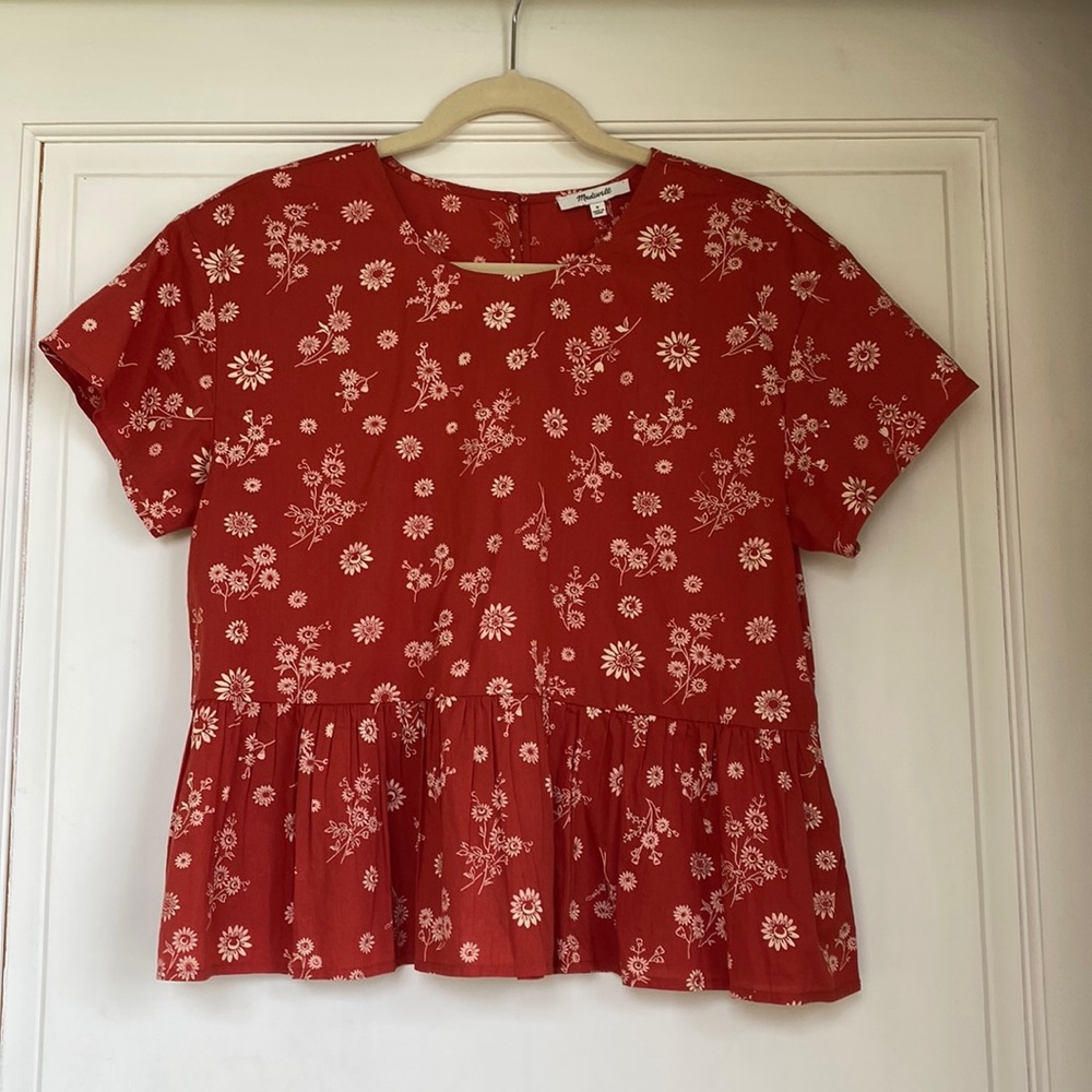 Pretty Cotton Floral Blouse With Peplum By Madewell